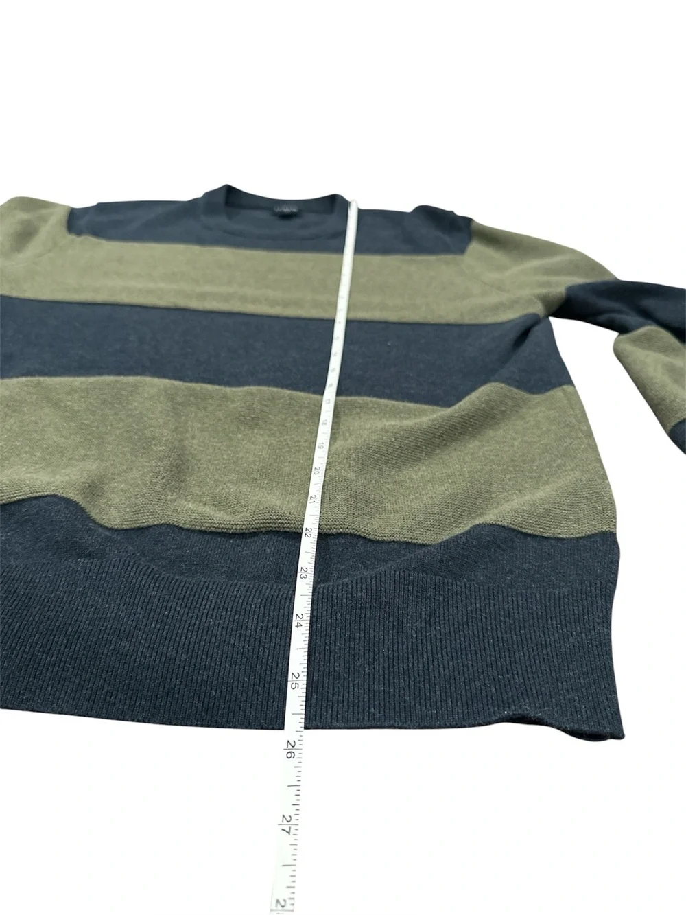 J.Crew Factory Navy & Green Wide Striped Crewneck Knit Sweater M unisex
